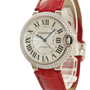 【3年保証】 カルティエ バロンブルー WE900651 ロジウム加工K18WG無垢 純正ダイヤ ローマン 青針 自動巻き メンズ 腕時計