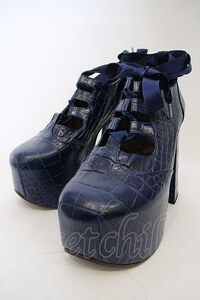 【USED】Vivienne Westwood エレベーテッドギリーシューズ ヴィヴィアンウエストウッド ビビアン 36 ネイビー O-24-01-21-051-sh-YM-OS