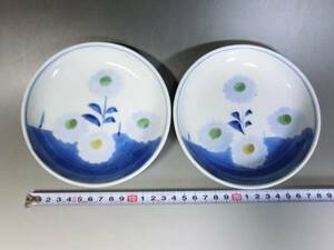 皿■花柄 2枚セット 秋桜 小皿 菓子器 飾り皿 時代物 古美術■