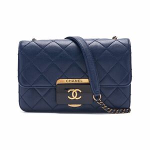 CHANEL シャネル マトラッセ プッシュロック チェーンショルダー カーフスキン ネイビー（ゴールド金具）ショルダーバッグ