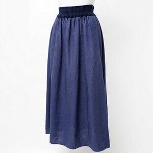 TH1110 エムアンドキョウコ/M&KYOKO*リネン100％*ギャザースカート*ロングスカート*日本製*サイズ1*ブルー系