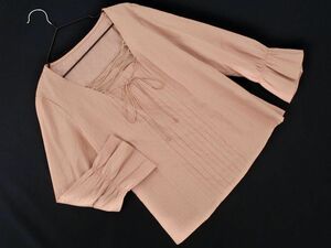 ネコポスOK ミッシェルクラン 総柄 レースアップ ブラウス シャツ size38/ピンク ■◇ ☆ ebb5 レディース