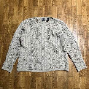 90s レディース OLD GAP ケーブル編み シアーニット セーター 薄いグレー Sサイズ 古着 リネン紺 ギャップ