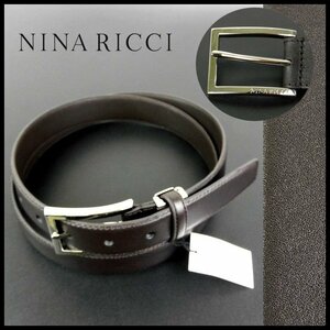 新品 即決 ニナリッチ NINA RICCI ベルト メンズ 濃茶 牛革 スムースレザー カット調節可能 紳士 【B2457】