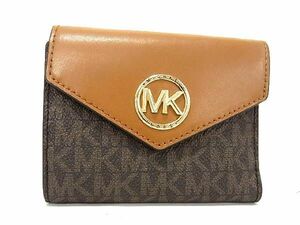 ■新品■未使用■ MICHAEL KORS マイケルコース MK柄 PVC×レザー 三つ折り 財布 ウォレット 小銭入れ 札入れ ブラウン系 AV3951