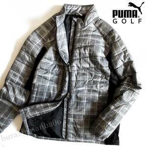 メンズ XXL◆未使用 定価17,600円 PUMA GOLF プーマ ゴルフ 中綿 グラフィック チェック柄 パデッドジャケット 軽量 ブルゾン グレー