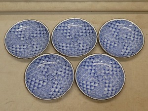 ●萩窯 染付 銘々皿 4枚 13.5㎝ 和皿 小皿 手塩皿 和食器●