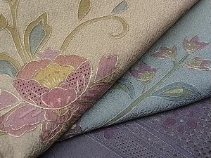 平和屋1■訪問着　総刺繍　スワトウ刺繍　色紙花唐草文　暈し染め　金糸　逸品　CAAC2182hy