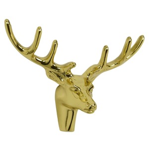 キャビネットハンドル 鹿頭型 真鍮製 ゴールド 取っ手 ドアハンドル つまみ アニマルヘッド インテリア 装飾