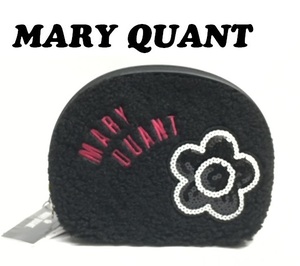 【MARY QUANT】(NO.5062）マリークワント ラウンドポーチ ボアスパンコール ブラック 未使用