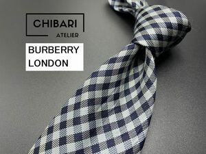【美品】BURBERRY LONDON　バーバリーロンドン　チェック柄　ネクタイ　3本以上送料無料　ネイビー　0501024