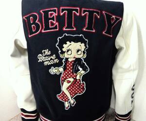 激安！新品(M)定価21,780円【Betty Boop&ブレイブマン(フード脱着式)ボンディング スタジャン】スタジアムジャンパー バイカーアメカジ487