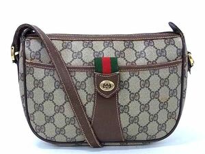 1円 GUCCI オールドグッチ 89.02.032 ヴィンテージ シェリーライン PVC×レザー クロスボディ ショルダーバッグ ブラウン系 DA9122