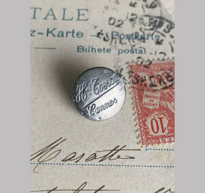 フランス パリ 1900-40s ホワイト メタル ボタン φ14mm 欧州 古着 ハンティング ジャケット 刺繍 裁縫 ヴィンテージ アンティーク 6