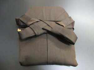 1円 良品 正絹 行灯袴 男性用 茶色 縞 和装 式典 和服 紐下84.5cm 高級【夢職】★★★