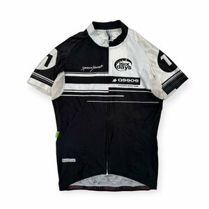 assos アソス 総柄 ジップ サイクリング サイクル 半袖 ジャージ L/メンズ/ホワイト ブラック 系 ロードバイク クロスバイク