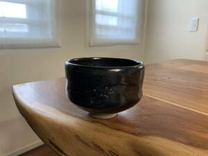 茶道具　楽　銘入　茶碗　直径11cm / 茶器　茶壷　茶入　和食器　黒色　陶磁器　陶器　骨董品　古美術　美術品　アンティーク　和食器　
