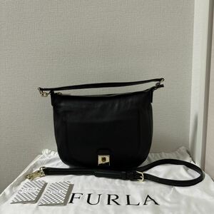 【大幅値下げ】【新品同様】FURLA フルラ 2WAY ショルダーバッグ　ブラック　黒　レザー　ハンドバッグ