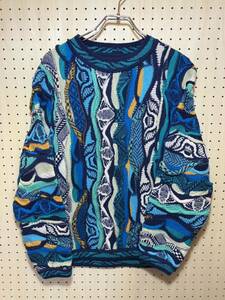 【SS】 1990s COOGI 3D knit wool sweater blue 90年代 クージー ニット ウール セーター オーストラリア製 F250