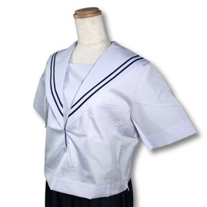 【新品未使用品】セーラー夏服上衣&おまけスカート1着★学生服*横開き*白襟*ネイビー2ライン*白色*ホワイトボディ*175A*19号(SF175A)