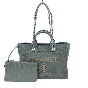 シャネル CHANEL ドーヴィルスモールショッピングバック AS3257 ライトブルー シルバー金具 デニム トートバッグ レディース 中古