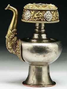 中国文物 古銅 収集家の放出品 清代乾隆 銅金銀 賁巴壺
