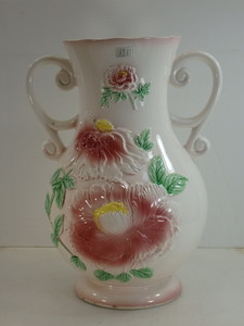 B◇陶器 花瓶 洋風花瓶 持ち手付 花器 花入 フラワーベース 高さ約34㎝