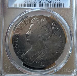 【準最高鑑定】1708/7年 アン女王 クラウン銀貨 PCGS VF30 英国 イギリス アンティークコイン ヴィンテージ 古銭