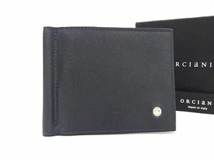 1円 ■美品■ ORCIANI オルチアーニ レザー マネークリップ 二つ折り 財布 ウォレット カード入れ 名刺入れ メンズ ネイビー系 FD0087
