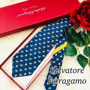 SalvatoreFerragamo サルヴァトーレフェラガモ メンズ 男性 紳士 ネクタイ 総柄 動物 アニマル ひつじ ネイビー 紺色 紺 剣先 9.5cm