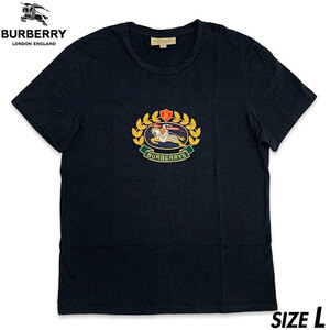 希少■BURBERRY London England (バーバリー ロンドン イングランド) ホース ロゴ刺繍 半袖Tシャツ 黒 L エンブロイダリー Riccardo Tisci