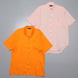 GO7821◇未使用含む ダンヒル/dunhill 2枚セット 15.5/M リネン レギュラーカラーシャツ ＋ コンバーチブルカラーシャツ オレンジ/ピンク