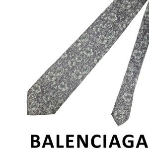 【中古】【傷や使用感が目立つ】BALENCIAGA ネクタイ ブランド バレンシアガ グレー 花柄 【剣先幅：8cm】R-BALE-T-0057-09