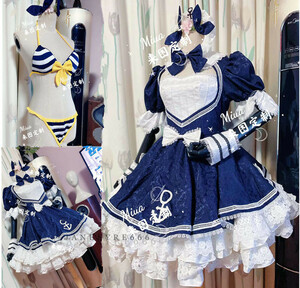 実物撮影バーチャルYouTuber VTuber 湊あくあ セーラー服 コスプレ衣装+ビキニ 風(ウィッグ 靴別売り)