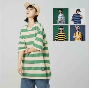 韓国風 レディース 半袖Tシャツ 新しい夏 カジュアル ファッション半袖Tシャツ XL イエローブラック