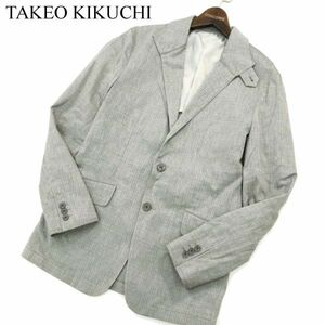 TAKEO KIKUCHI タケオキクチ 春夏 背抜き★ 麻 リネン ヘリンボーン アンコン ジャケット Sz.3　メンズ グレー　A3T00497_1#O