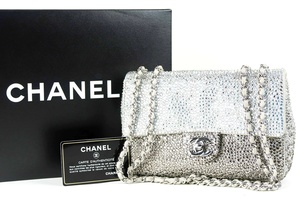 【超美品】CHANEL シャネル ラインストーン ココマーク チェーンショルダーバッグ シルバー系【JZ94】