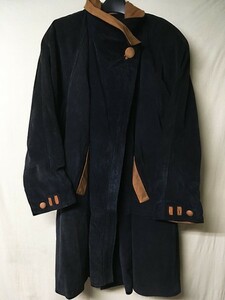 ◆レトロデザイン◆MADE IN ITALY Vera Pelle 本革レザーコート◆ネイビー×ブラウン◆