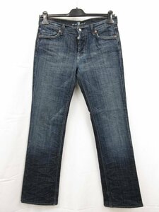 超美品 【セブンフォーオールマンカインド】 ダメージ×シワ加工 ストレートデニムパンツ (メンズ) size32 インディゴブルー ■28MPA0499