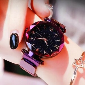 腕時計 アナログ パープル 紫 磁気バングル レディース クオーツタイプ アクセサリー カジュアル シンプル 簡単装着
