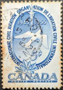 【外国切手】 カナダ 1955年06月01日 発行 国際民間航空機関(ICAO)設立10周年 消印付き