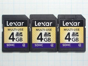 ★Ｌｅｘａｒ ＳＤＨＣメモリーカード ４GB ３枚 中古★送料６３円～