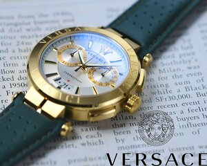 ヴェルサーチVERSACE 高級スイス製クロノグラフ 50m防水 激レア日本未発売 イタリアブランド本物 新品 未使用 メンズ 本革ベルト