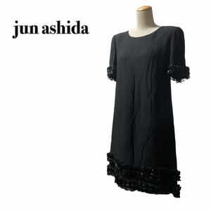 jun ashida ジュンアシダ ワンピース ドレス 黒ブラック ティアード フレアレース 11 L