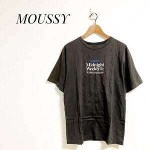 MOUSSY モッシー プリントTシャツ ダークグレー バックプリント カジュアル 半袖 黒 Tシャツ 古着 ブラック クルーネック フリーサイズ
