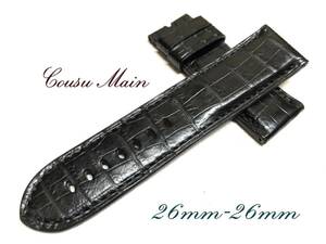CousuMain 26mm-26mm ロングサイズ （PANERAI パネライ 47ミリケース）向　両面クロコダイル 尾錠用 手縫い クロコベルト 時計ベルト R484