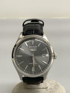 CITIZEN◆自動巻腕時計/アナログ/レザー/GRY/BLK/SS/8200-S124573