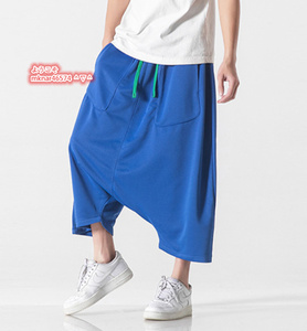 夏新品 サルエルパンツ メンズ ショートパンツ ゆったり ワイドパンツ テーパードパンツ スポーツウェア 大きいサイズM~5XL選択 ブルー