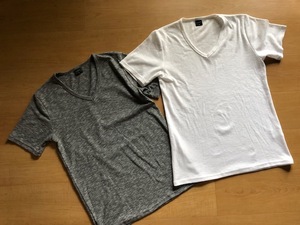 2枚 セット 良品 Scrapter 半袖 Tシャツ Vネック グレー ホワイト ボーダー系柄 綿混 メンズ サイズ M