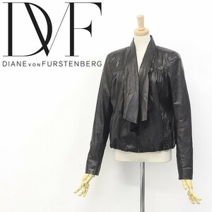 ◆DIANE von FURSTENBERG ダイアンフォン ファステンバーグ MERINGUE 羊革 ラムレザー ギャザー デザイン ジャケット ブラック 0